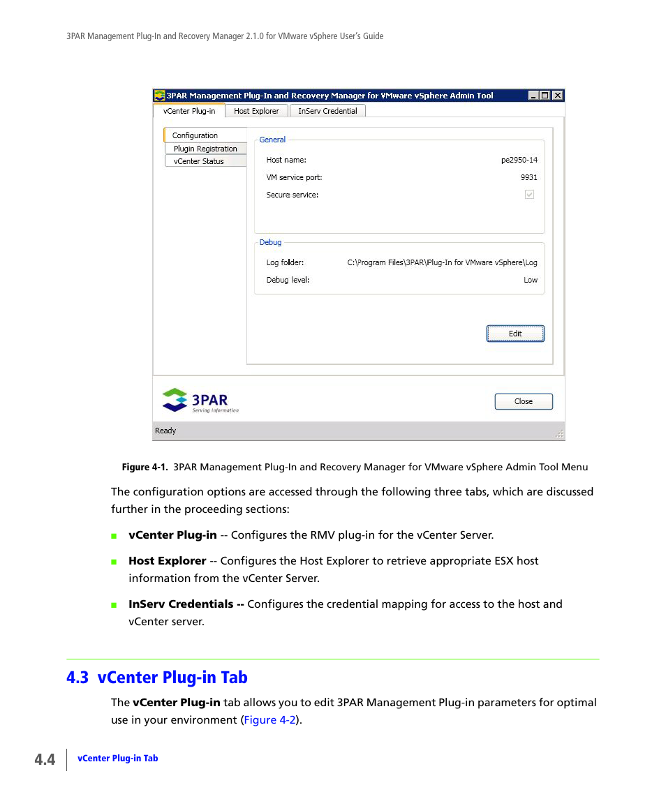 3 vcenter plug-in tab, Vcenter plug-in tab | HP 3PAR Application Software Suite for VMware User Manual | Page 52 / 120