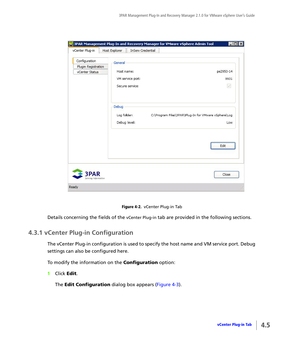 1 vcenter plug-in configuration, Vcenter plug-in configuration | HP 3PAR Application Software Suite for VMware User Manual | Page 53 / 120