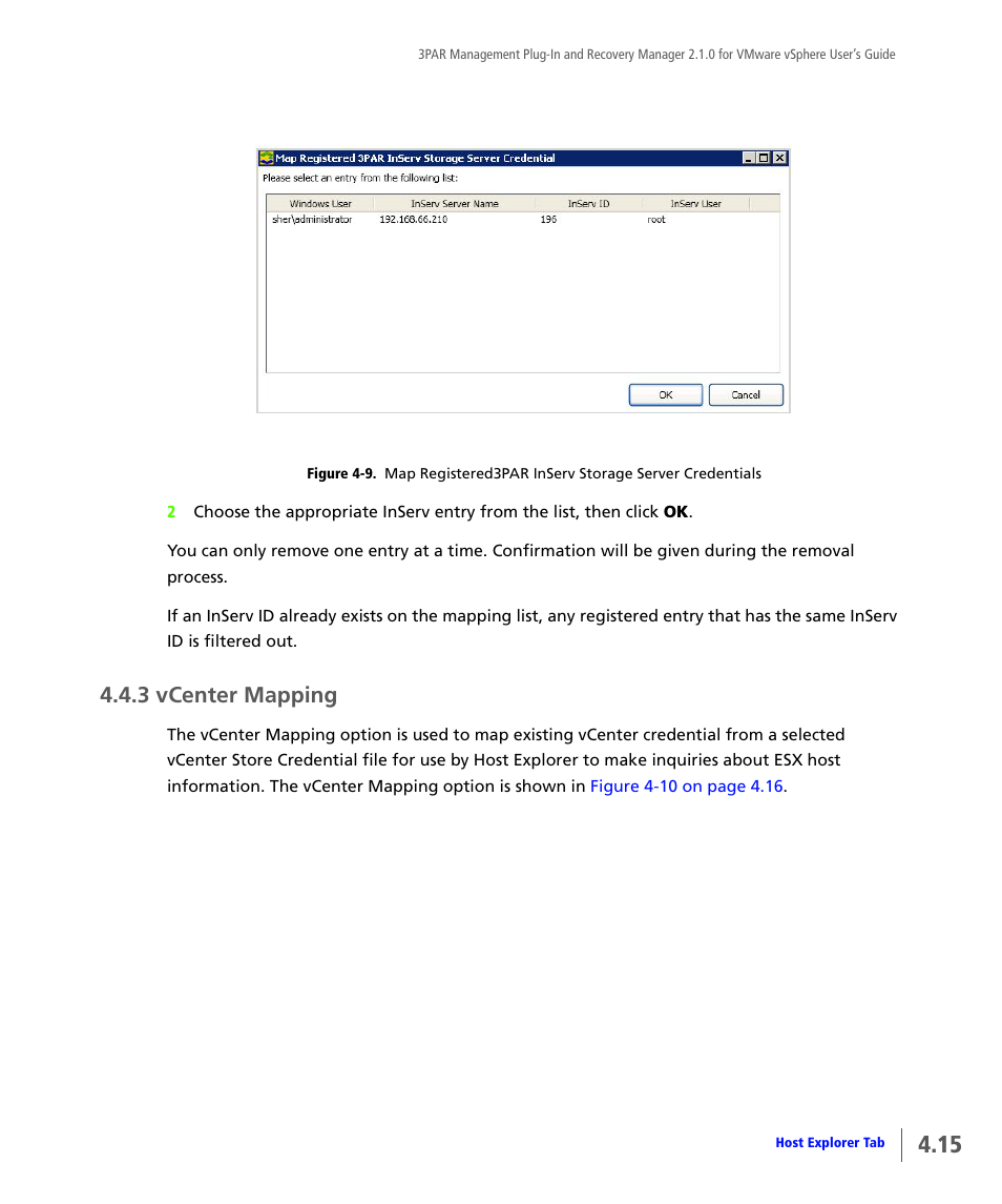 3 vcenter mapping, Vcenter mapping | HP 3PAR Application Software Suite for VMware User Manual | Page 63 / 120