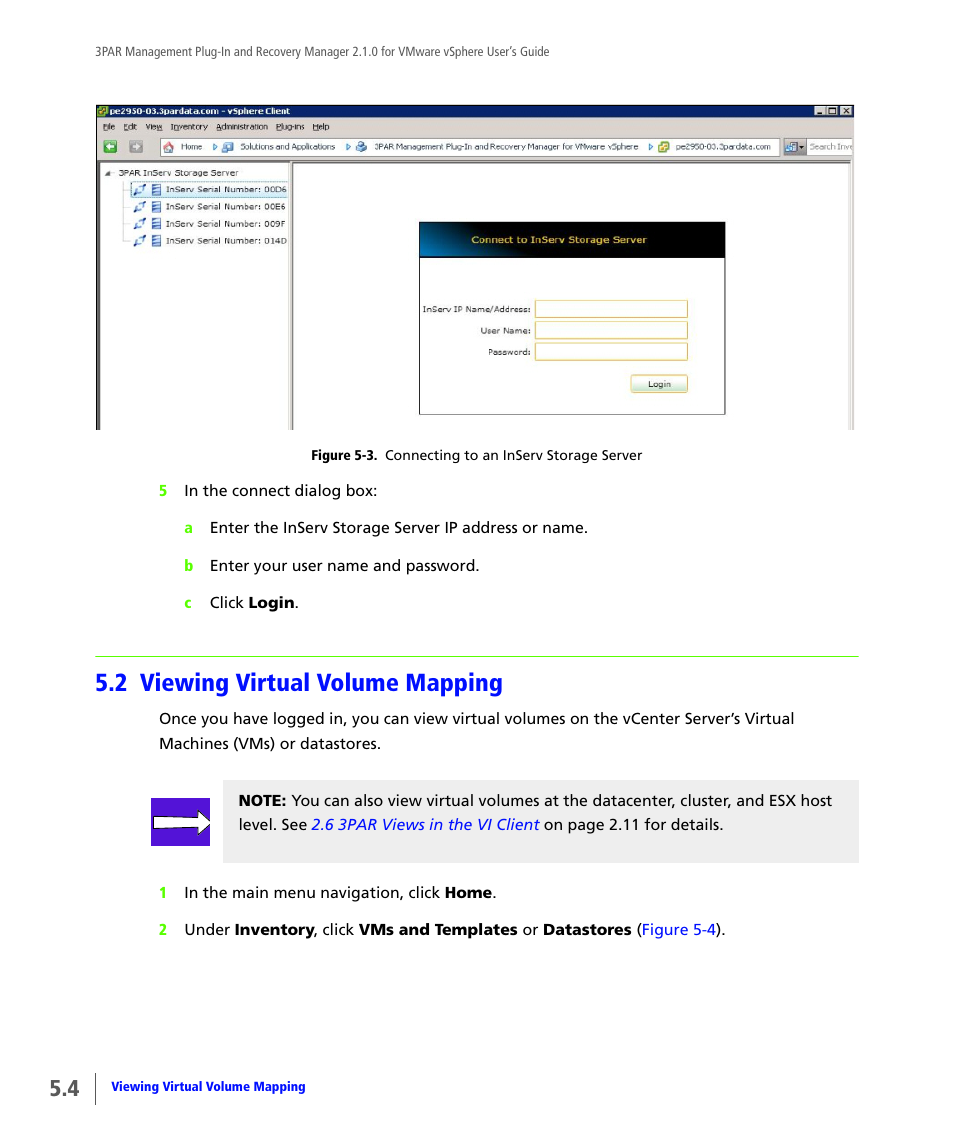 2 viewing virtual volume mapping, Viewing virtual volume mapping | HP 3PAR Application Software Suite for VMware User Manual | Page 72 / 120