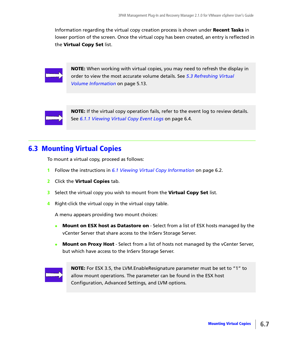 3 mounting virtual copies, Mounting virtual copies | HP 3PAR Application Software Suite for VMware User Manual | Page 89 / 120