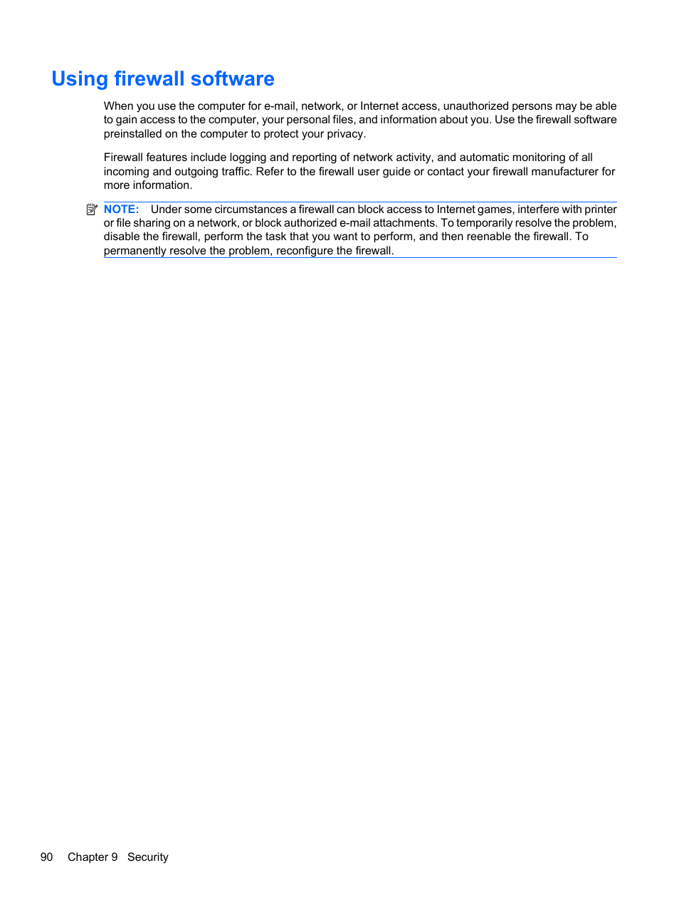 Using firewall software | HP Compaq Presario CQ42-210AU Notebook PC User Manual | Page 100 / 119
