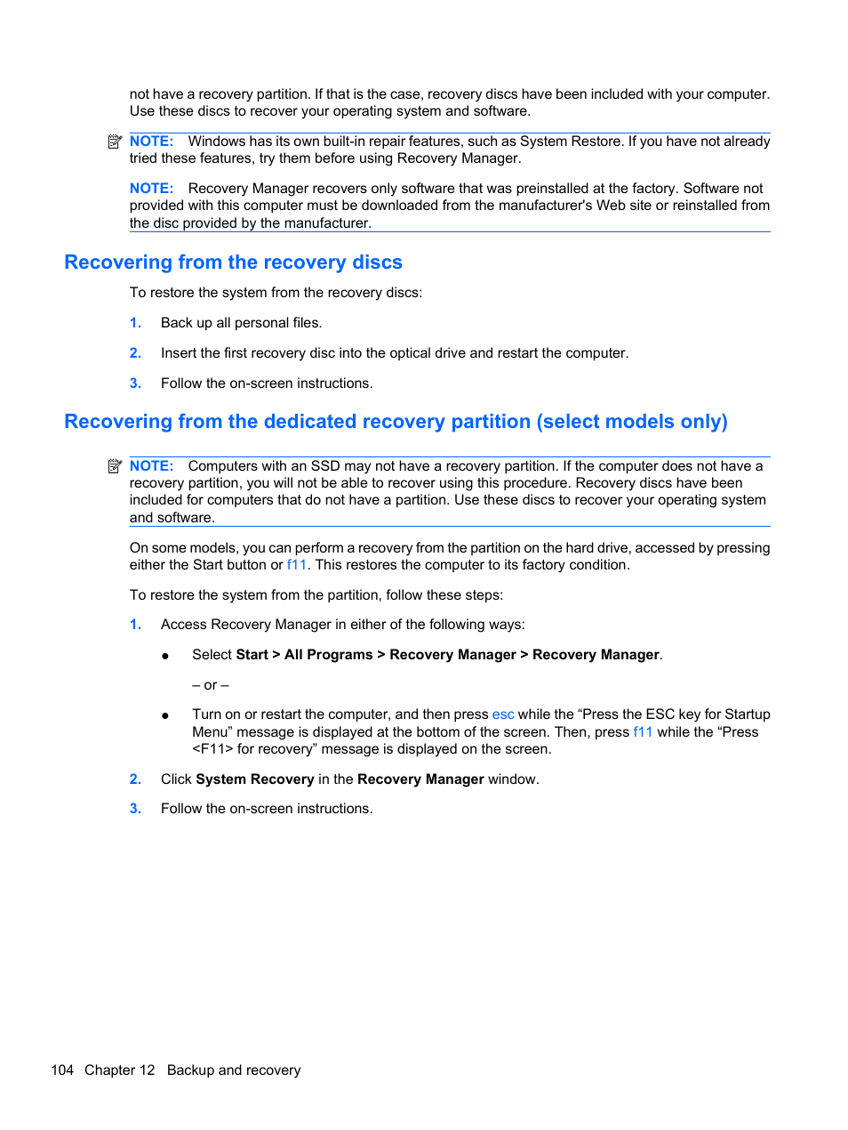 Recovering from the recovery discs | HP Compaq Presario CQ42-210AU Notebook PC User Manual | Page 114 / 119