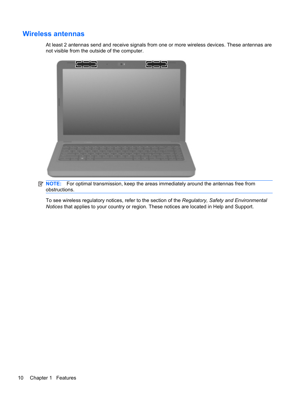 Wireless antennas | HP Compaq Presario CQ42-210AU Notebook PC User Manual | Page 20 / 119