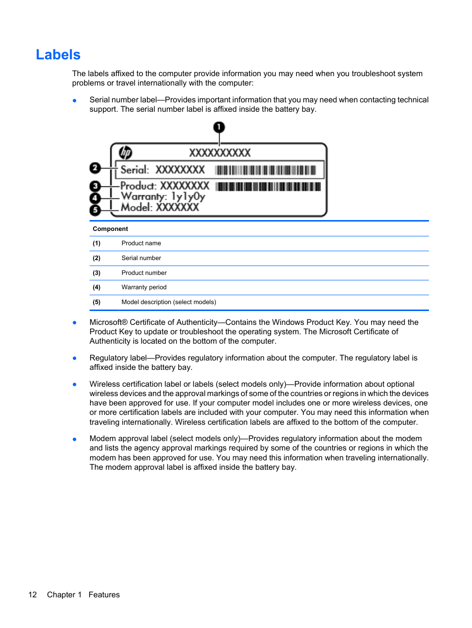 Labels | HP Compaq Presario CQ42-210AU Notebook PC User Manual | Page 22 / 119