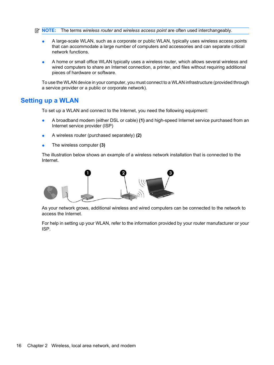 Setting up a wlan | HP Compaq Presario CQ42-210AU Notebook PC User Manual | Page 26 / 119