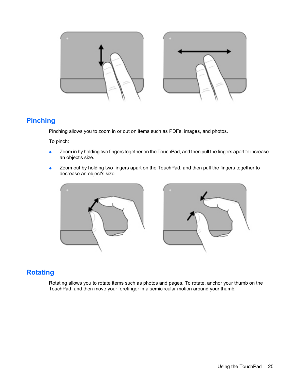 Pinching, Rotating, Pinching rotating | HP Compaq Presario CQ42-210AU Notebook PC User Manual | Page 35 / 119