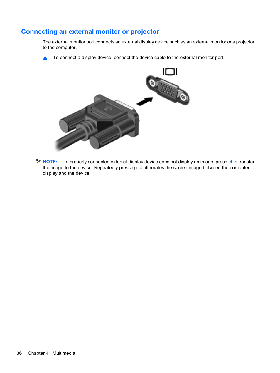 Connecting an external monitor or projector | HP Compaq Presario CQ42-210AU Notebook PC User Manual | Page 46 / 119