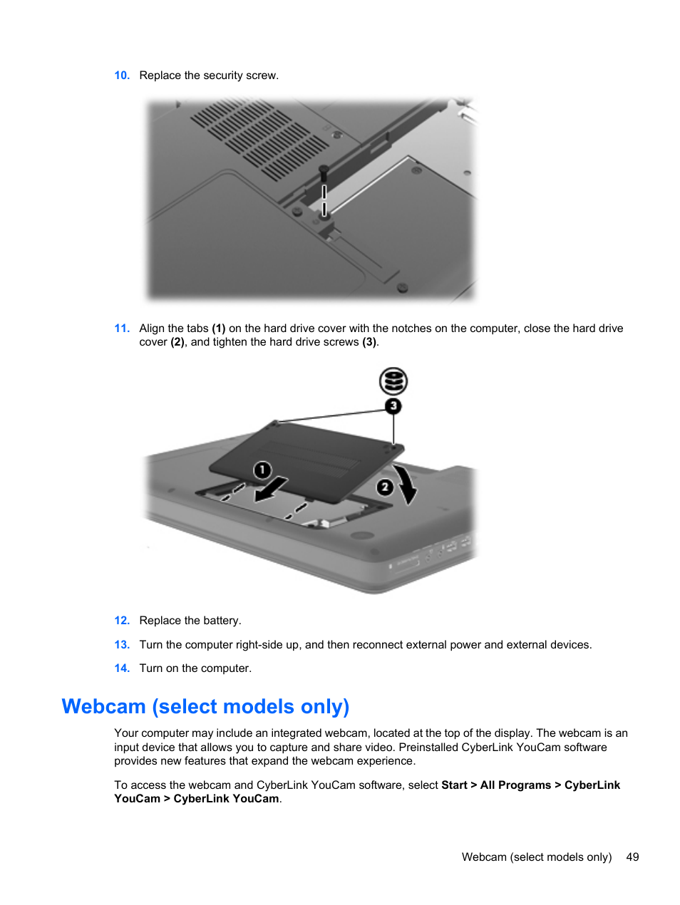 Webcam (select models only) | HP Compaq Presario CQ42-210AU Notebook PC User Manual | Page 59 / 119