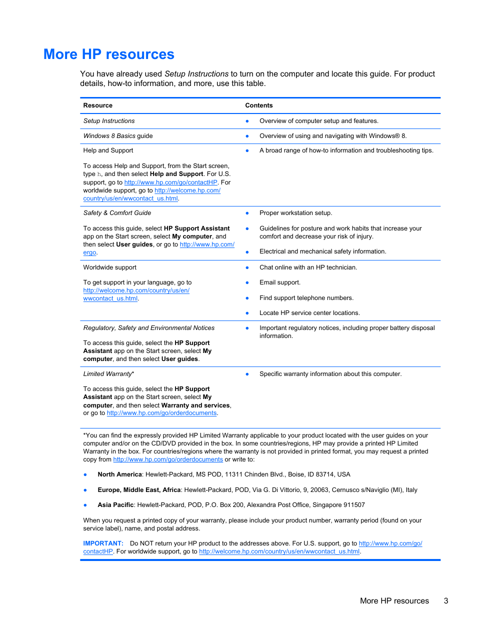 More hp resources, More hp resources 3 | HP ENVY dv6-7273ca Notebook PC User Manual | Page 13 / 101