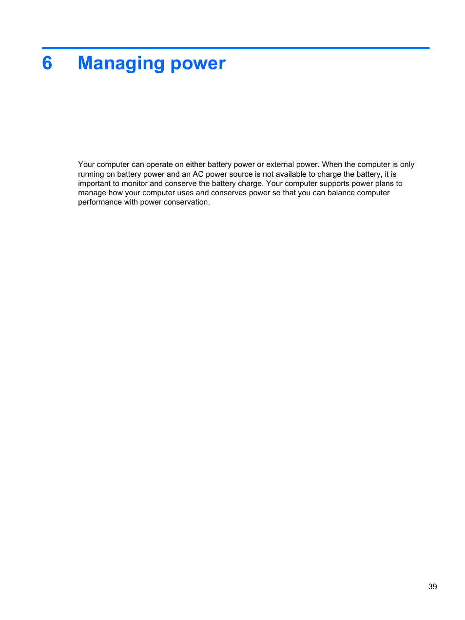 Managing power, 6 managing power, 6managing power | HP ENVY dv6-7273ca Notebook PC User Manual | Page 49 / 101