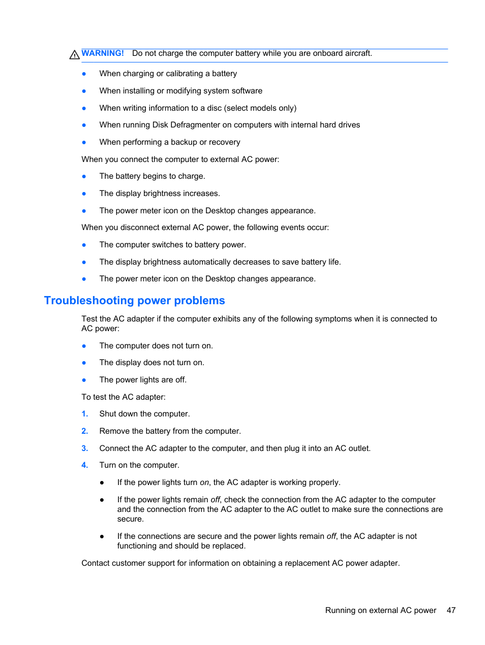 Troubleshooting power problems | HP ENVY dv6-7273ca Notebook PC User Manual | Page 57 / 101