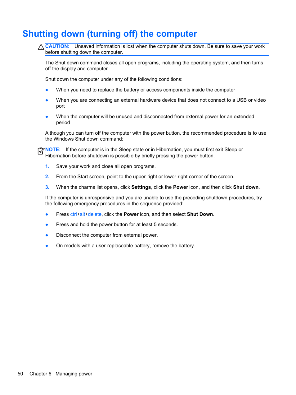 Shutting down (turning off) the computer | HP ENVY dv6-7273ca Notebook PC User Manual | Page 60 / 101