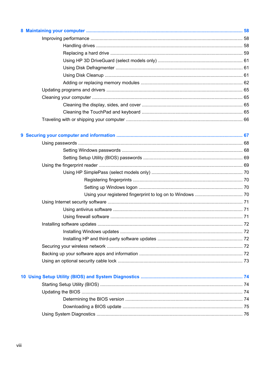 HP ENVY dv6-7273ca Notebook PC User Manual | Page 8 / 101