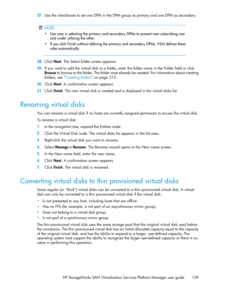 Renaming virtual disks | HP SAN Virtualization Services Platform User Manual | Page 109 / 398