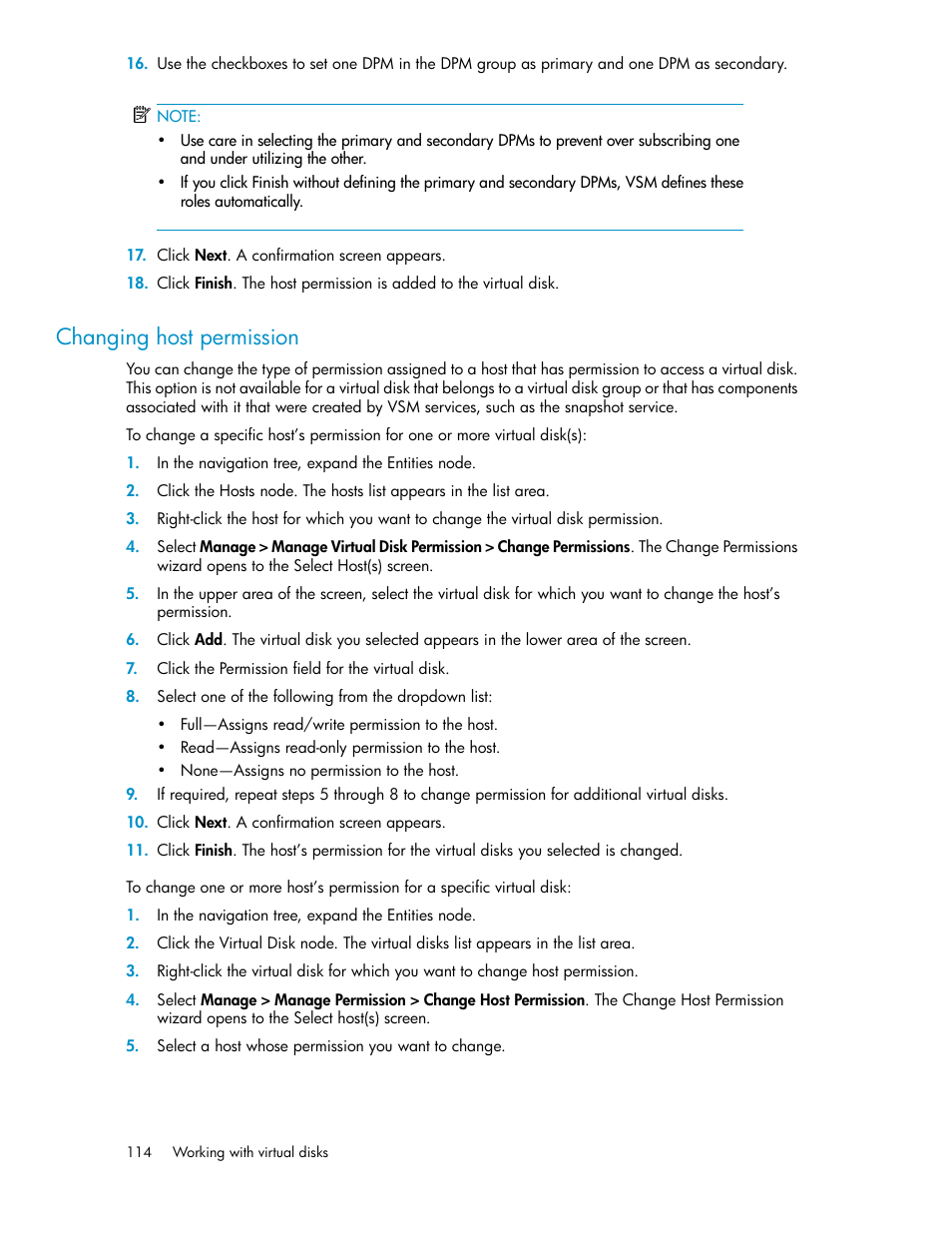 Changing host permission | HP SAN Virtualization Services Platform User Manual | Page 114 / 398