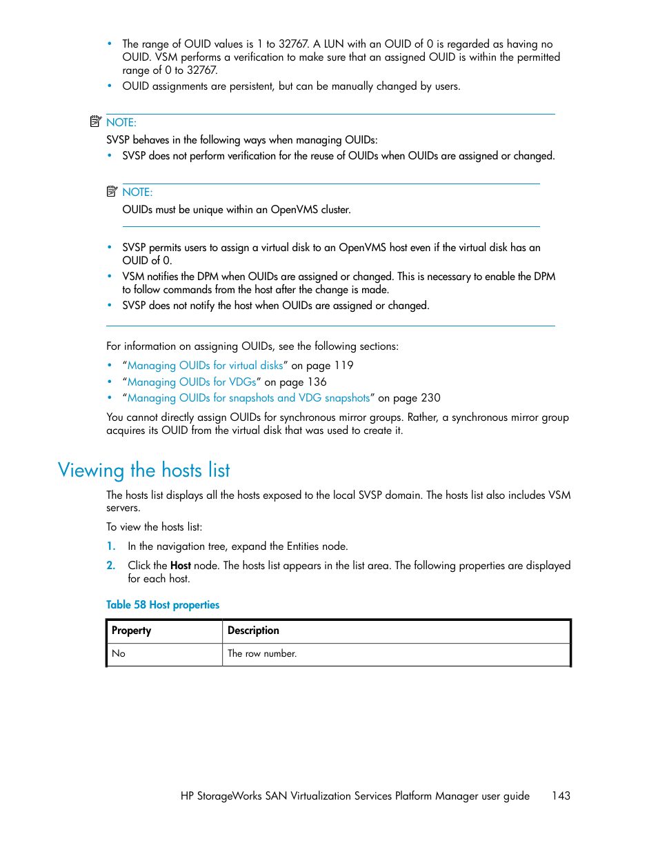 Viewing the hosts list, Host properties | HP SAN Virtualization Services Platform User Manual | Page 143 / 398