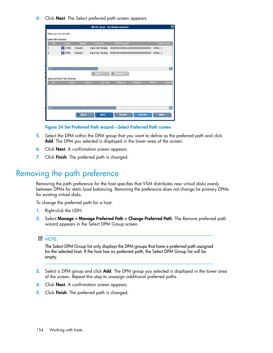 Removing the path preference | HP SAN Virtualization Services Platform User Manual | Page 154 / 398