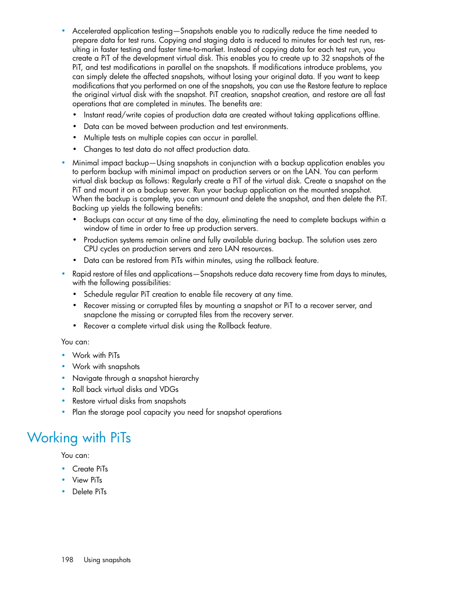 Working with pits | HP SAN Virtualization Services Platform User Manual | Page 198 / 398