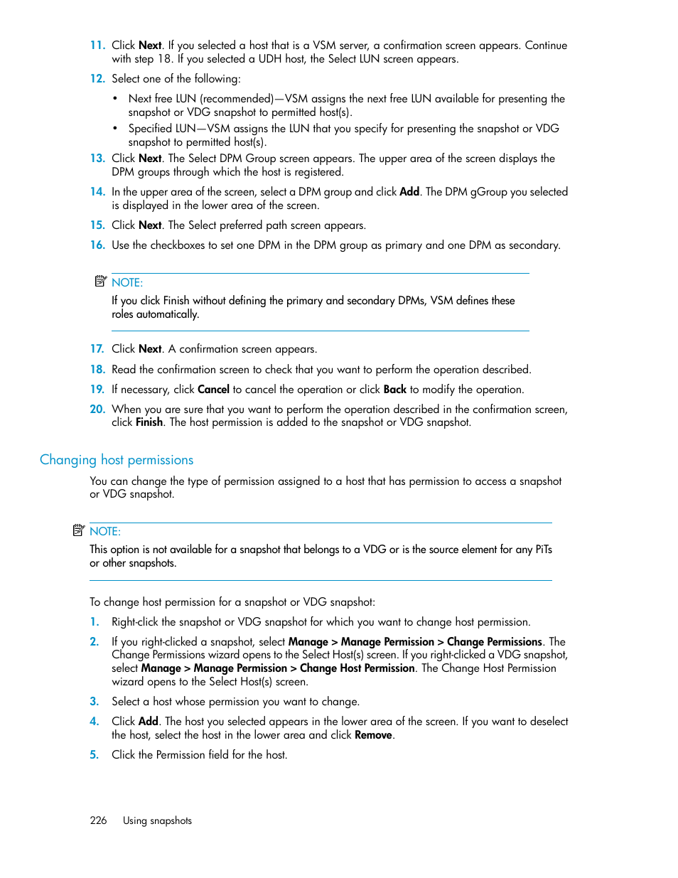 Changing host permissions | HP SAN Virtualization Services Platform User Manual | Page 226 / 398