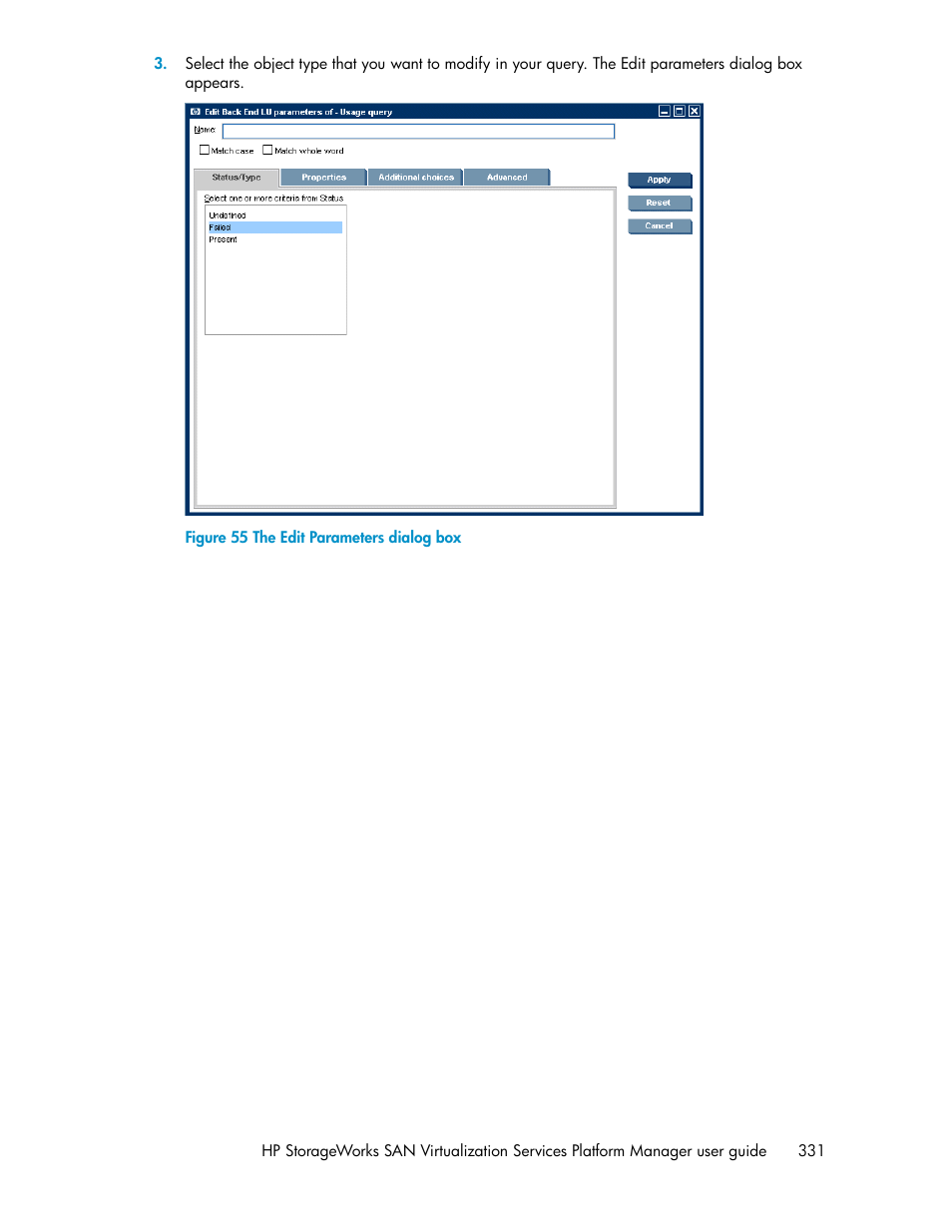 The edit parameters dialog box | HP SAN Virtualization Services Platform User Manual | Page 331 / 398