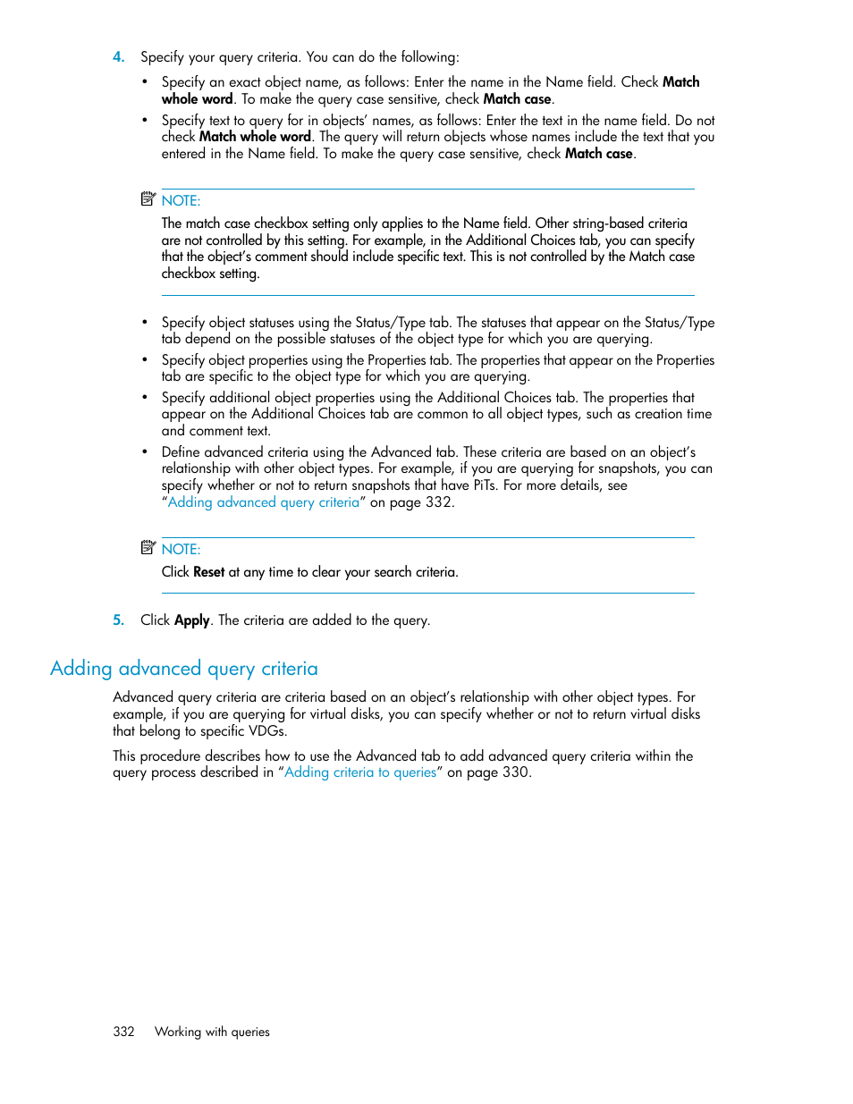 Adding advanced query criteria | HP SAN Virtualization Services Platform User Manual | Page 332 / 398