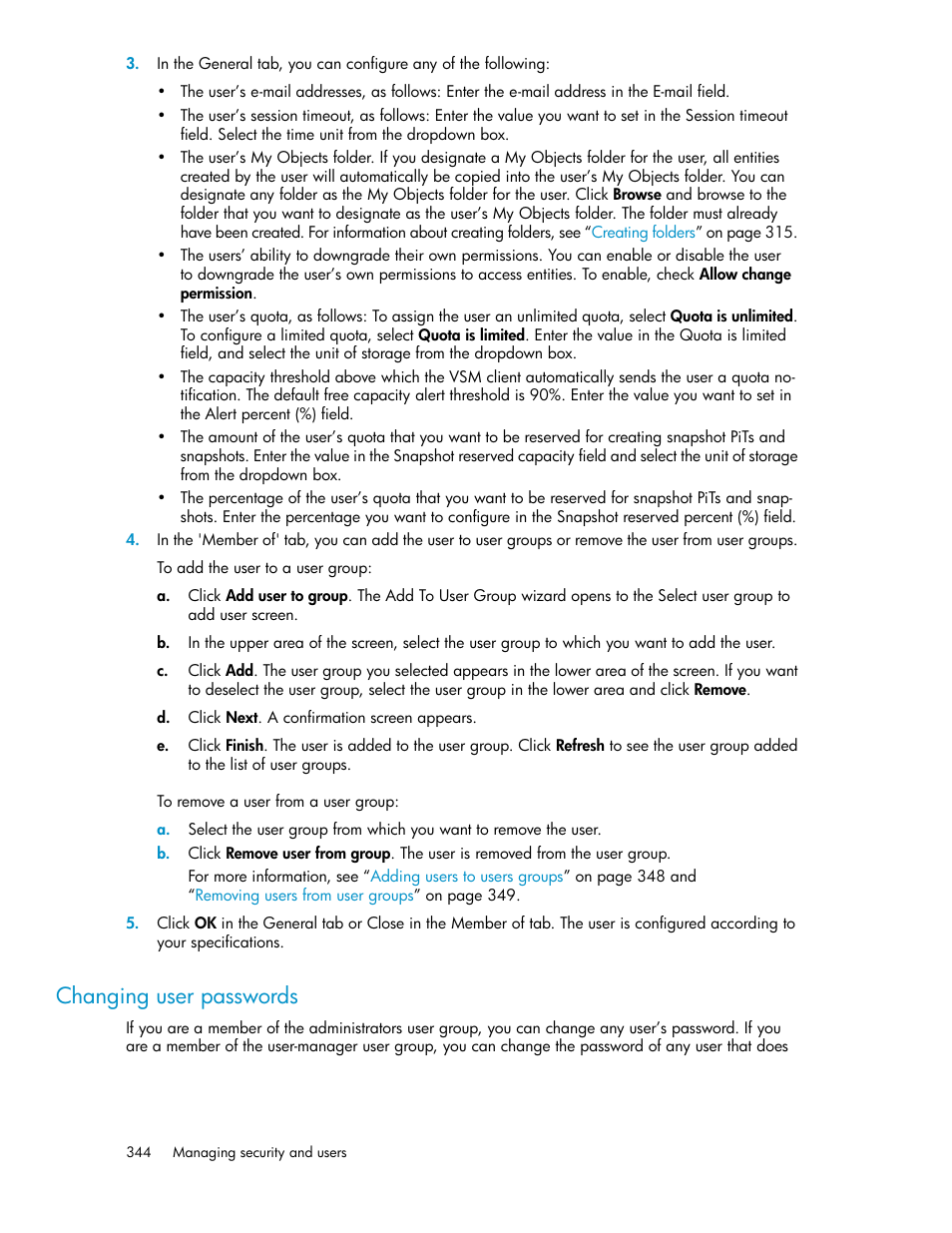 Changing user passwords | HP SAN Virtualization Services Platform User Manual | Page 344 / 398