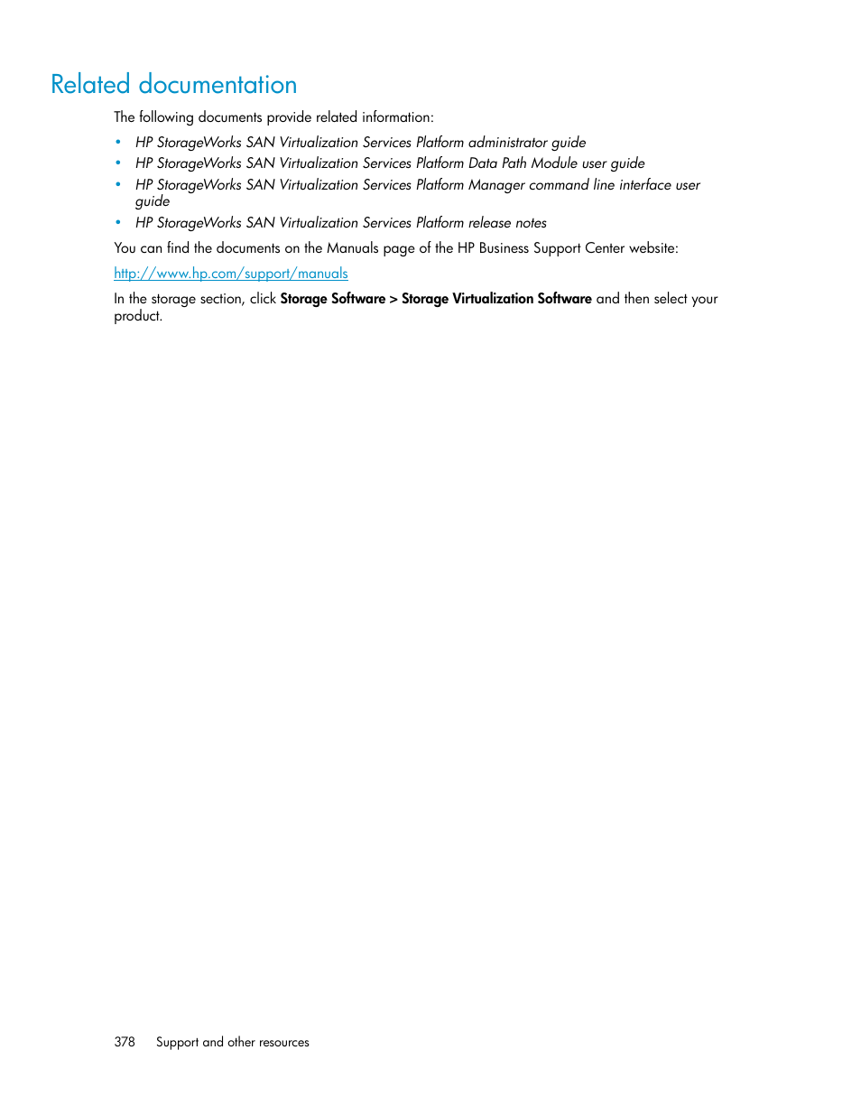 Related documentation | HP SAN Virtualization Services Platform User Manual | Page 378 / 398