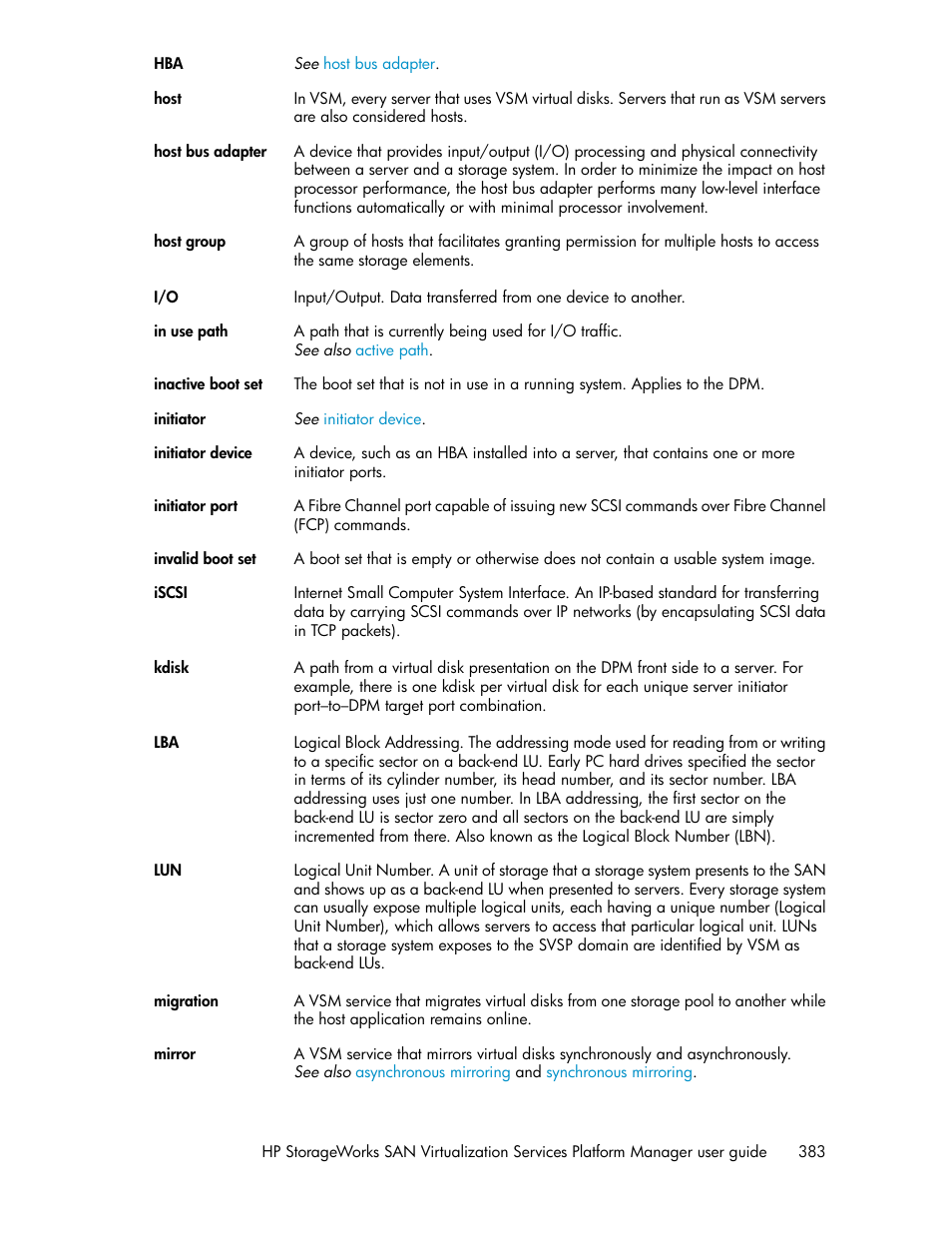 HP SAN Virtualization Services Platform User Manual | Page 383 / 398