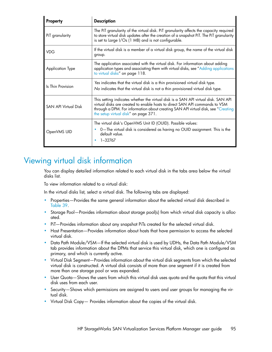 Viewing virtual disk information | HP SAN Virtualization Services Platform User Manual | Page 95 / 398