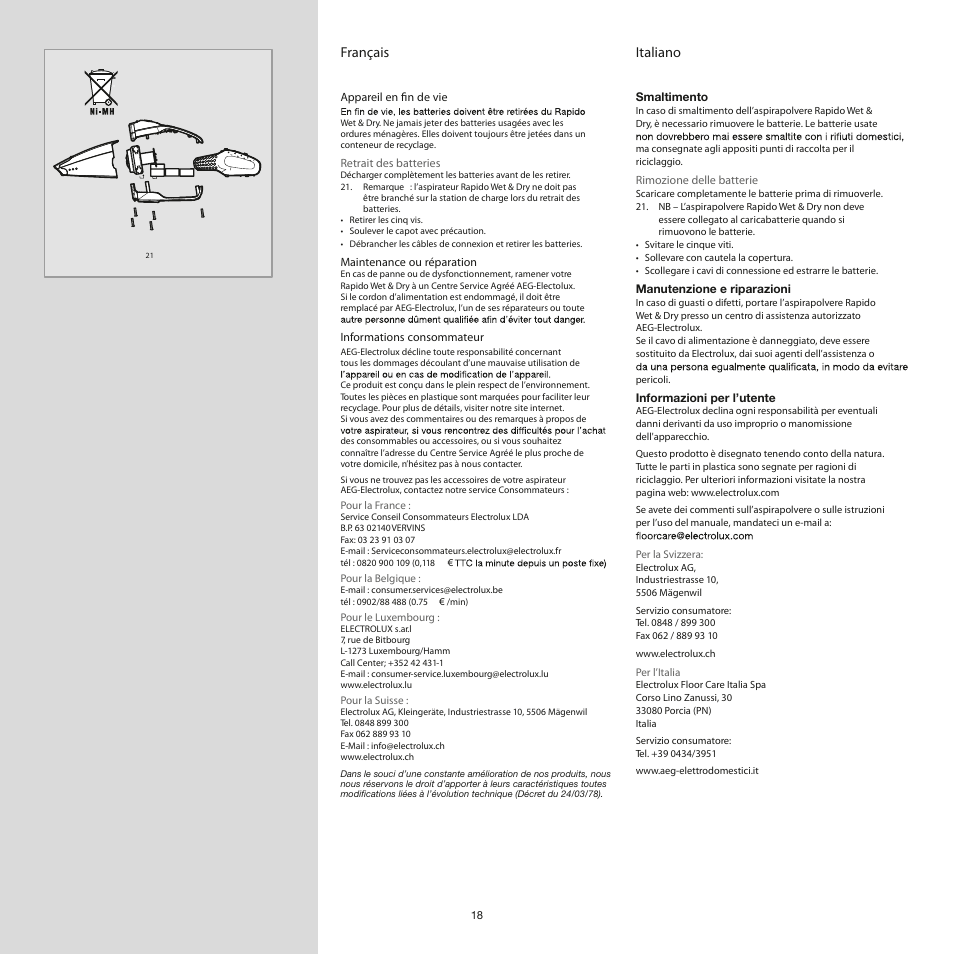 Français, Italiano | AEG AG4104WD User Manual | Page 18 / 23