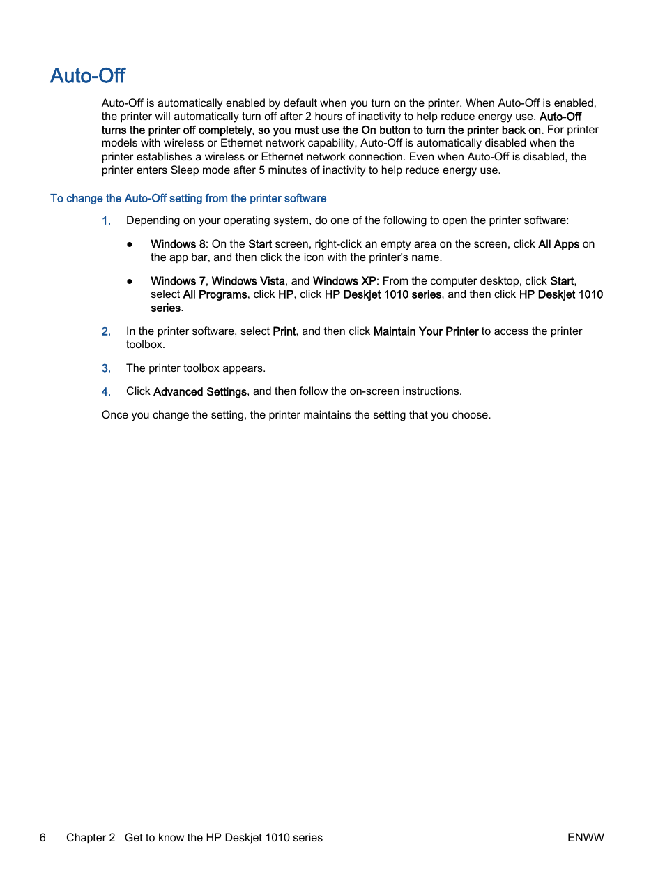 Auto-off | HP Deskjet 1012 Printer User Manual | Page 10 / 78
