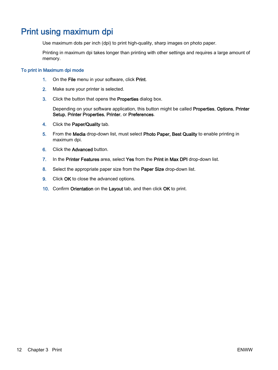 Print using maximum dpi | HP Deskjet 1012 Printer User Manual | Page 16 / 78