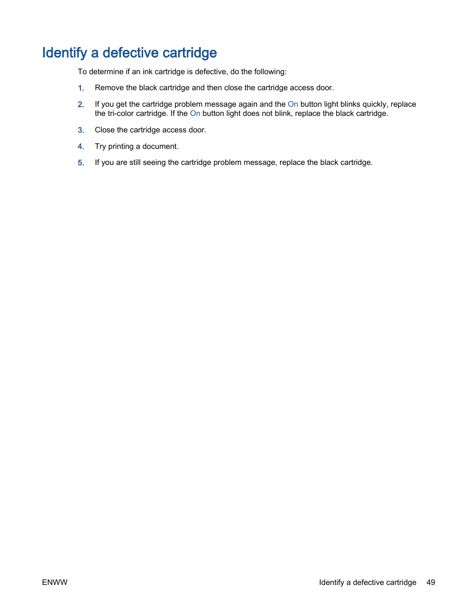 Identify a defective cartridge | HP Deskjet 1012 Printer User Manual | Page 53 / 78