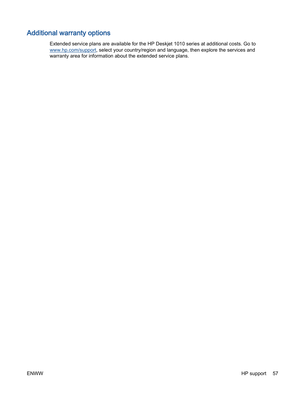 Additional warranty options | HP Deskjet 1012 Printer User Manual | Page 61 / 78