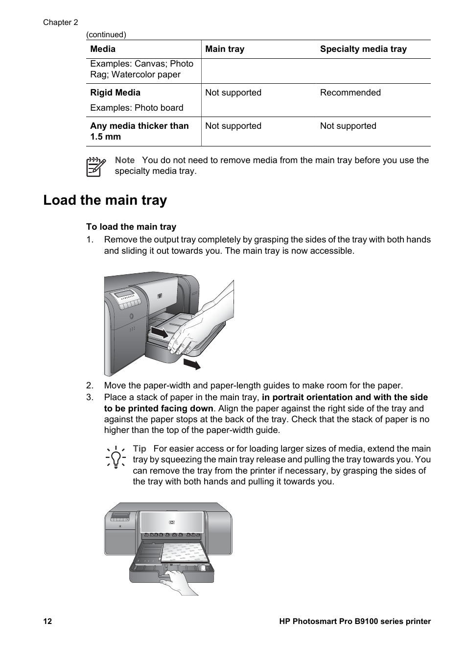 Load the main tray | HP Photosmart Pro B9180 Photo Printer User Manual | Page 15 / 75
