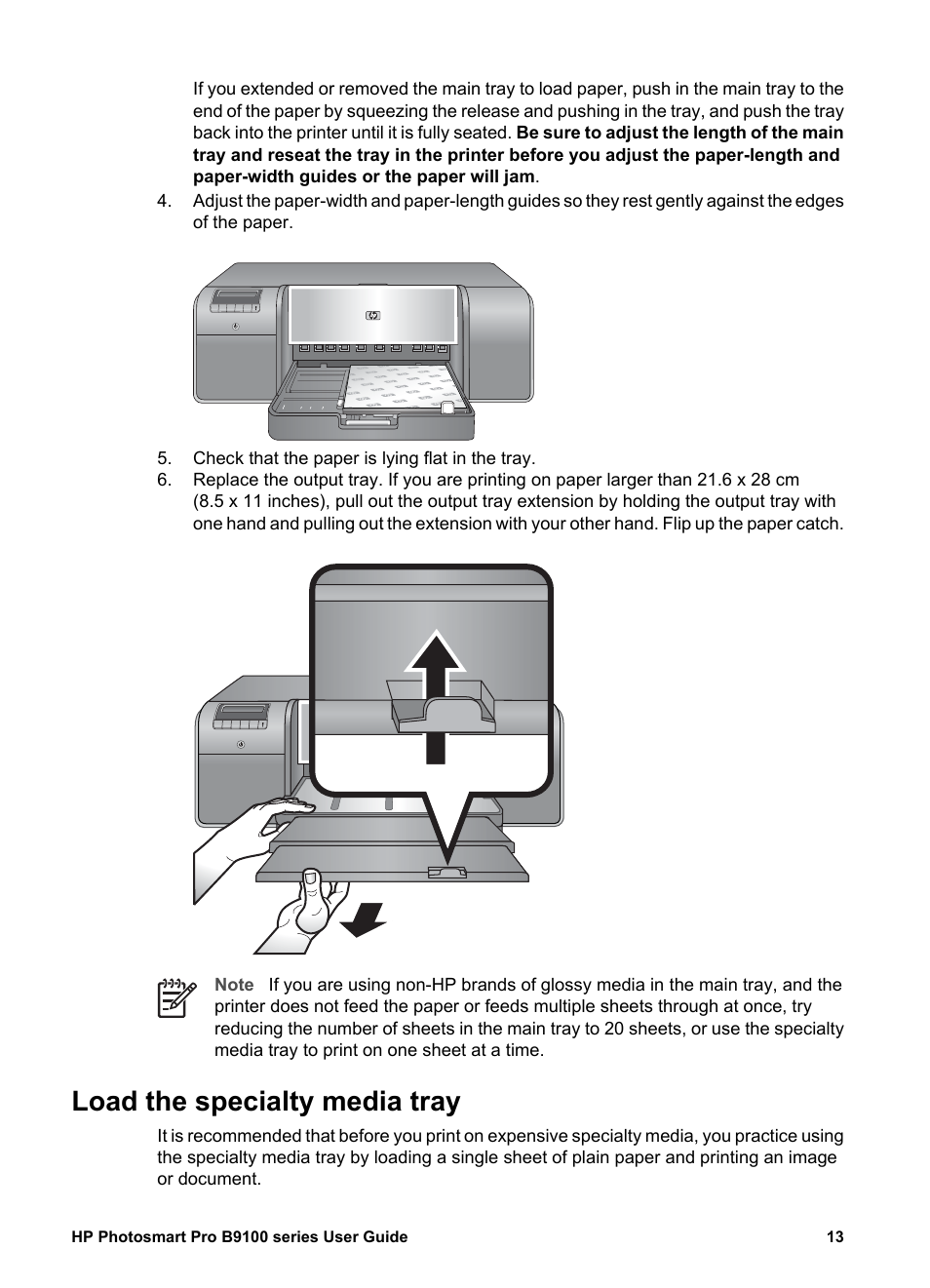 Load the specialty media tray | HP Photosmart Pro B9180 Photo Printer User Manual | Page 16 / 75