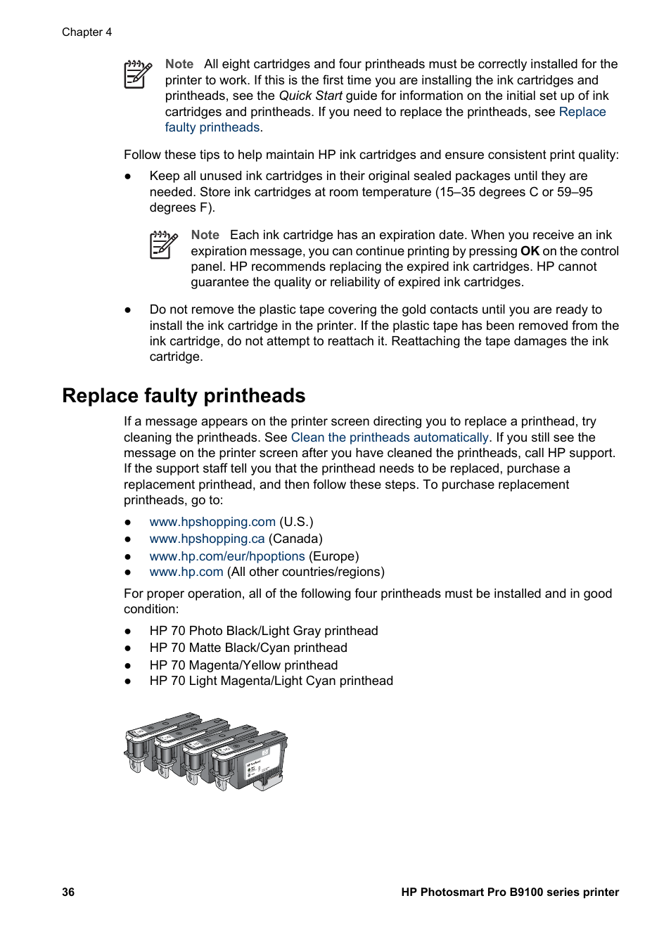 Replace faulty printheads | HP Photosmart Pro B9180 Photo Printer User Manual | Page 39 / 75