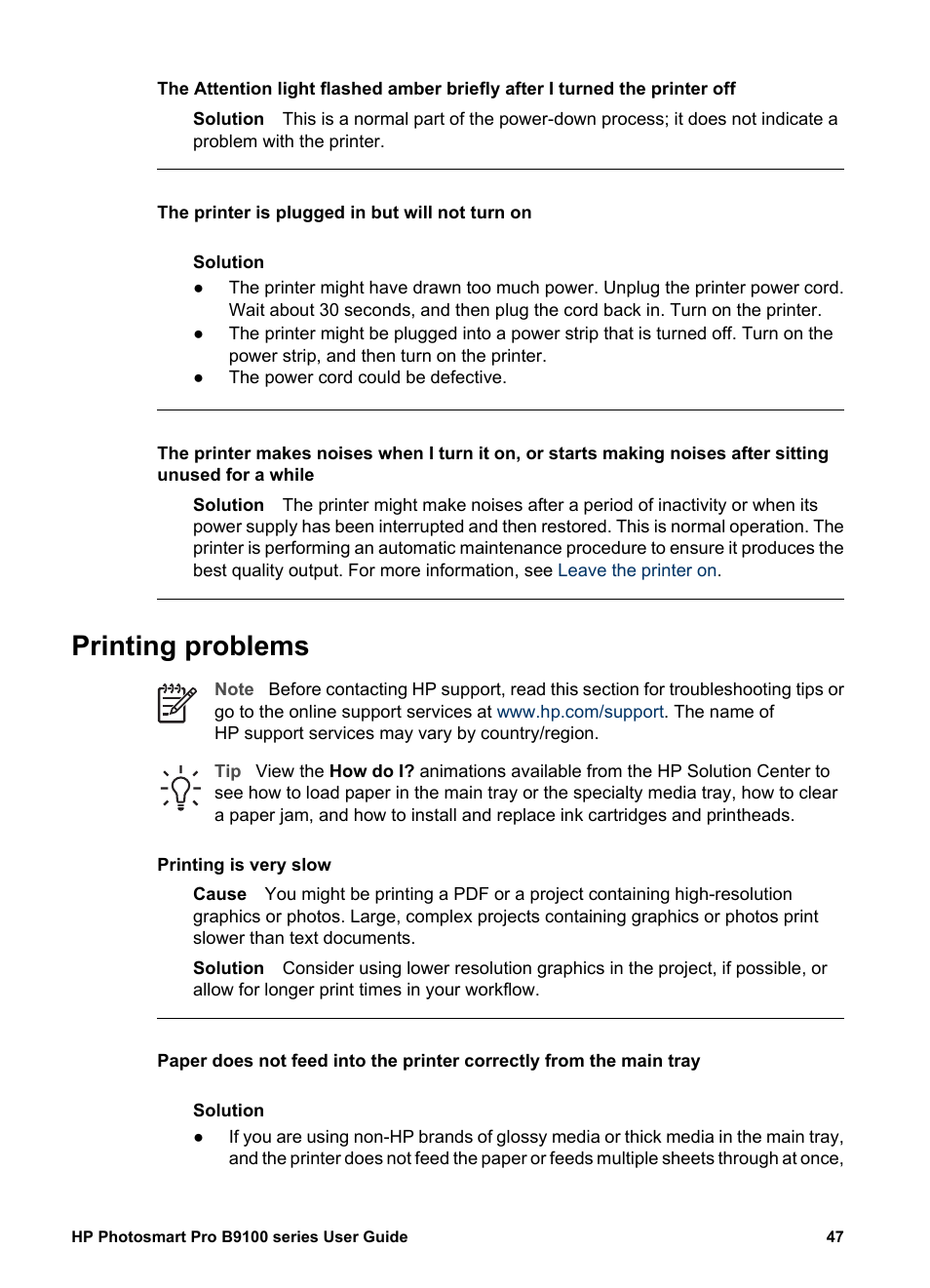 Printing problems | HP Photosmart Pro B9180 Photo Printer User Manual | Page 50 / 75