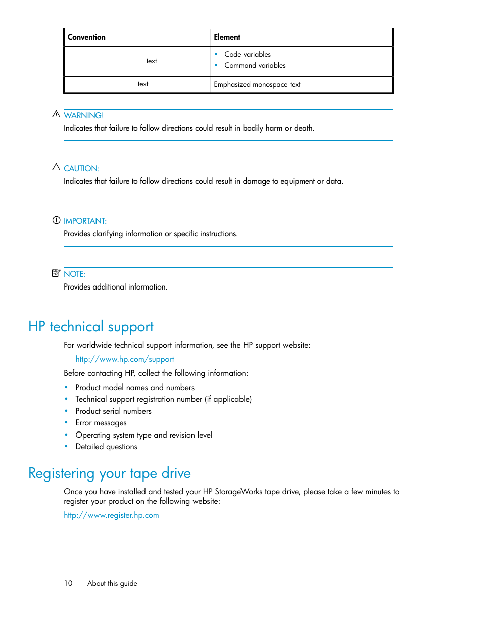 Hp technical support, Registering your tape drive, 10 registering your tape drive | HP StoreEver DAT Tape Drives User Manual | Page 10 / 74