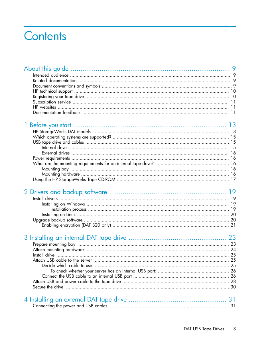 HP StoreEver DAT Tape Drives User Manual | Page 3 / 74
