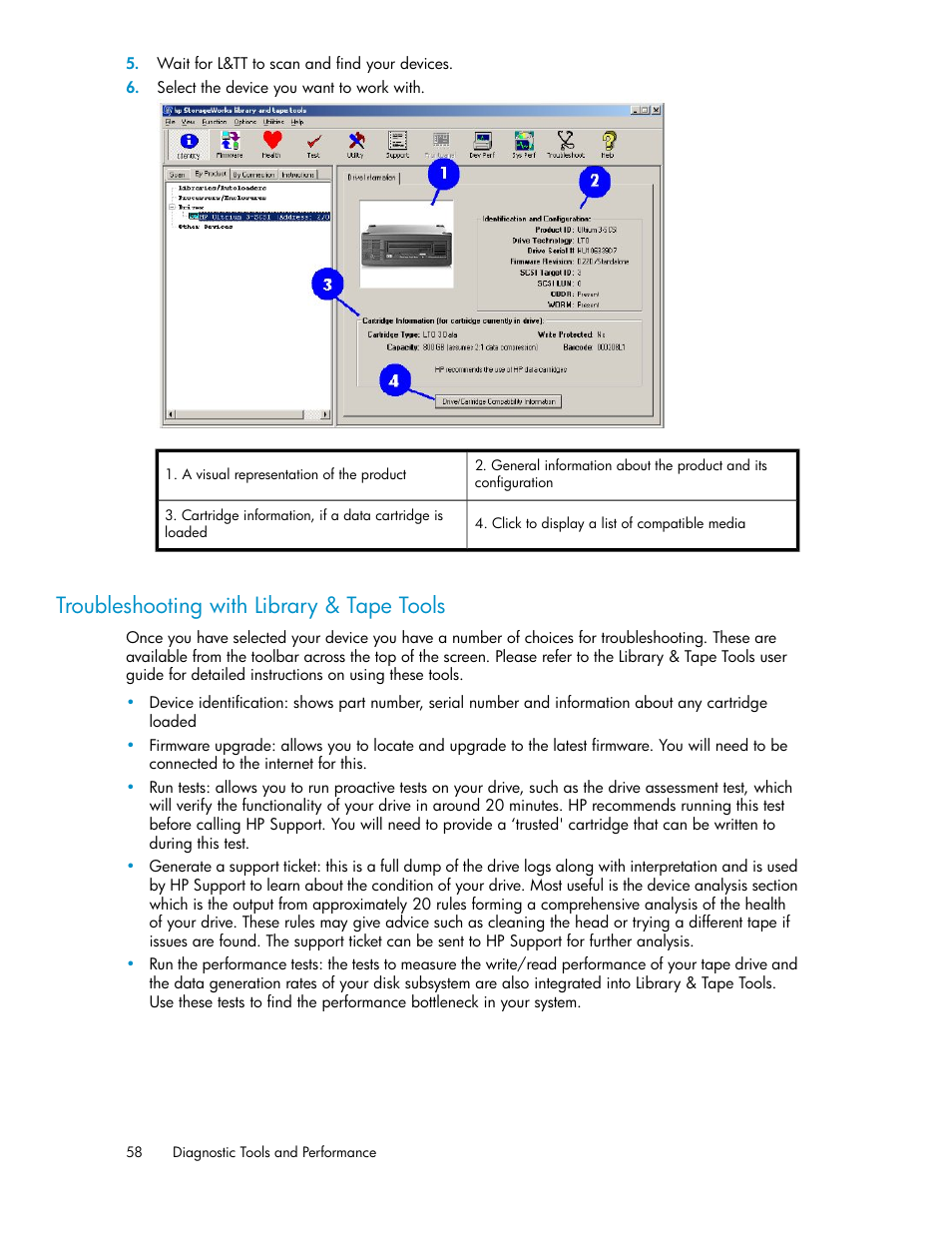 Troubleshooting with library & tape tools | HP StoreEver DAT Tape Drives User Manual | Page 58 / 74