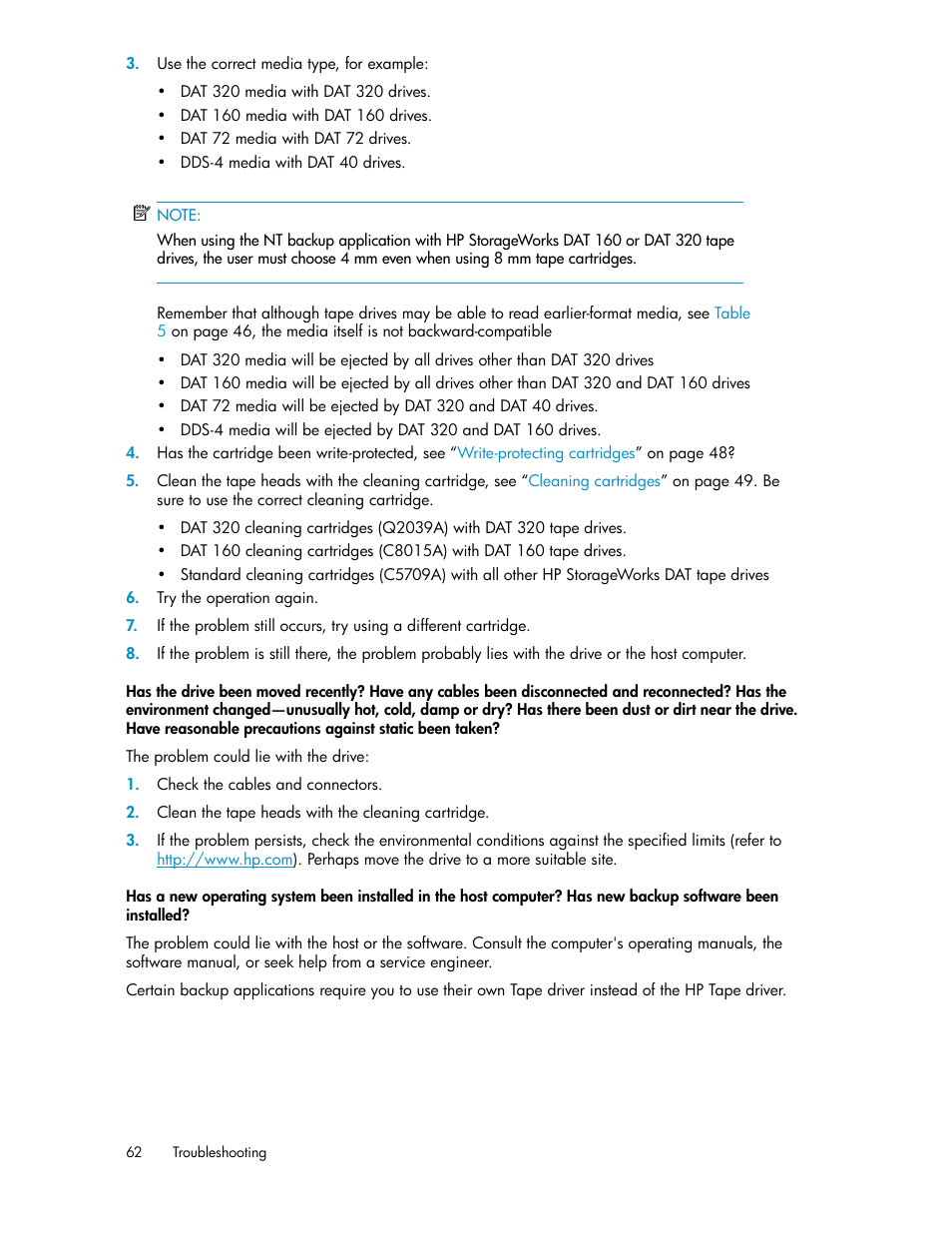 HP StoreEver DAT Tape Drives User Manual | Page 62 / 74