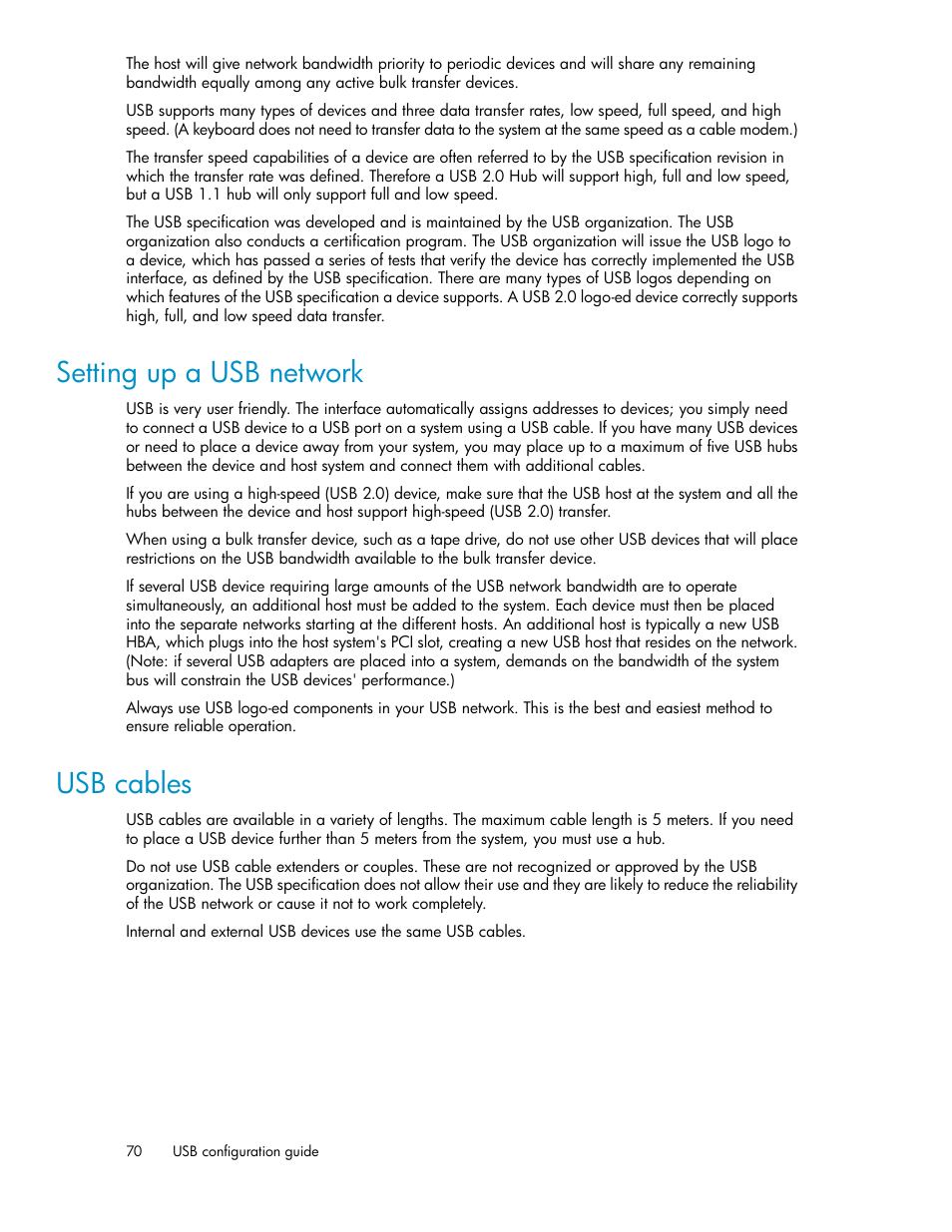 Setting up a usb network, Usb cables, 70 usb cables | HP StoreEver DAT Tape Drives User Manual | Page 70 / 74