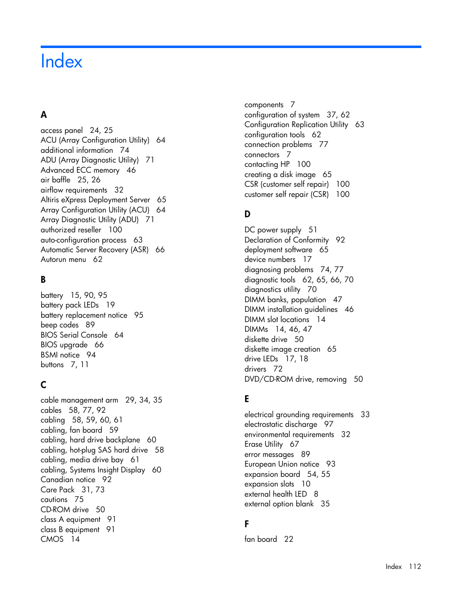 Index | HP ProLiant DL385 G2 Server User Manual | Page 112 / 115