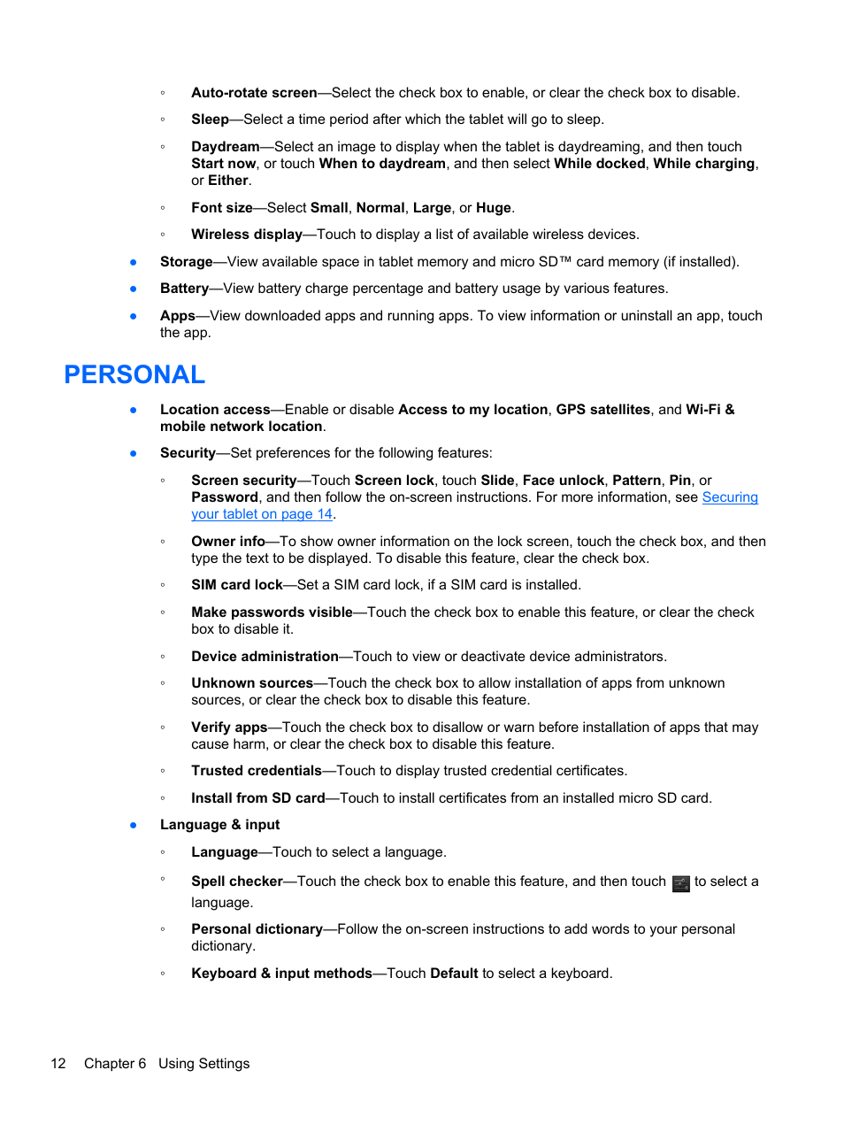 Personal | HP 8 1401ee Tablet User Manual | Page 16 / 22