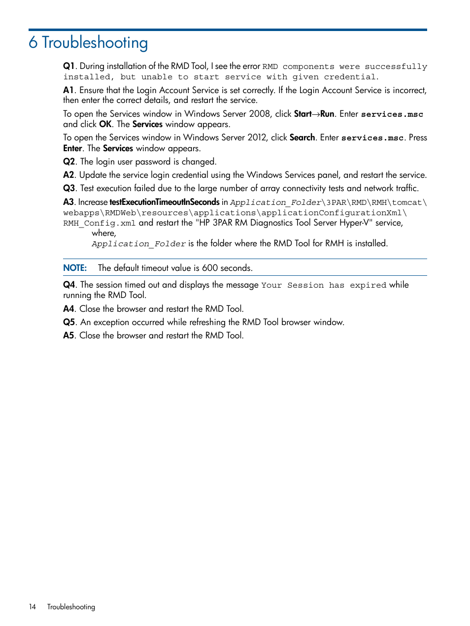 6 troubleshooting | HP 3PAR Recovery Manager Software for Hyper-V User Manual | Page 14 / 19
