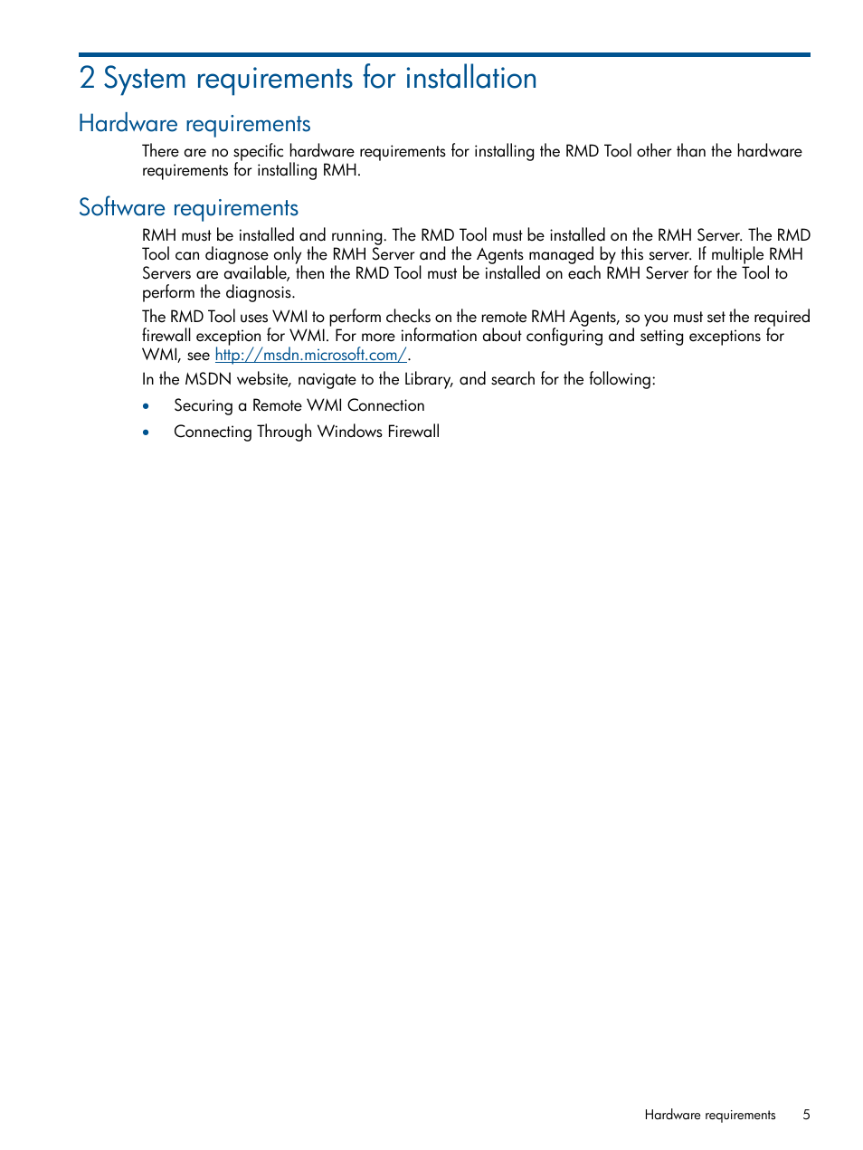 2 system requirements for installation, Hardware requirements, Software requirements | Hardware requirements software requirements | HP 3PAR Recovery Manager Software for Hyper-V User Manual | Page 5 / 19
