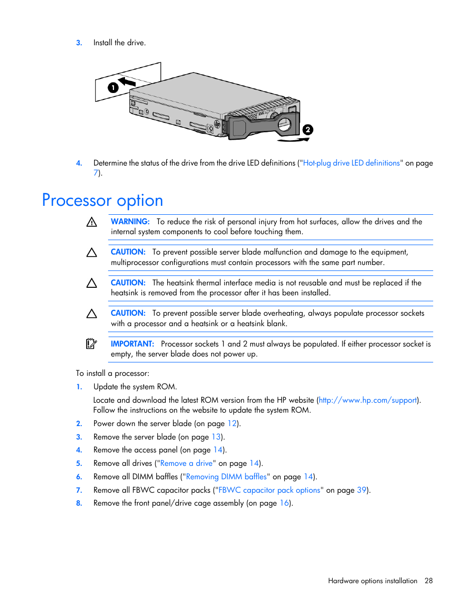 Processor option | HP ProLiant BL660c Gen8 Server Blade User Manual | Page 28 / 82