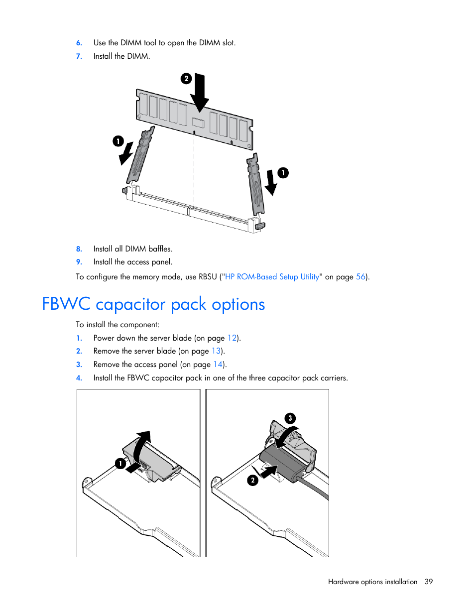 Fbwc capacitor pack options | HP ProLiant BL660c Gen8 Server Blade User Manual | Page 39 / 82